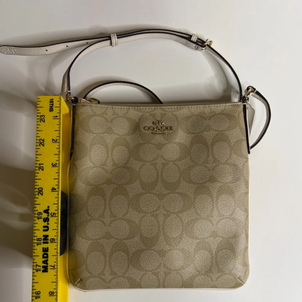 Coach Signature Tan‎ Beige Crossbody Bag with golden hardware